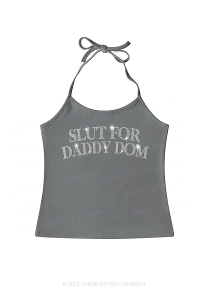 Rhinestone Slxt For Daddy Dom Y2K Halter Neck Cami Cherrykitten