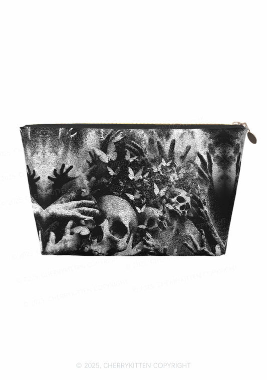 Halloween Gothic Skull Y2K Leather Makeup Bag Cherrykitten