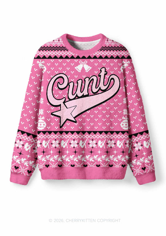 Pink Cxxt Star Y2K Christmas Knit Sweatshirt Cherrykitten