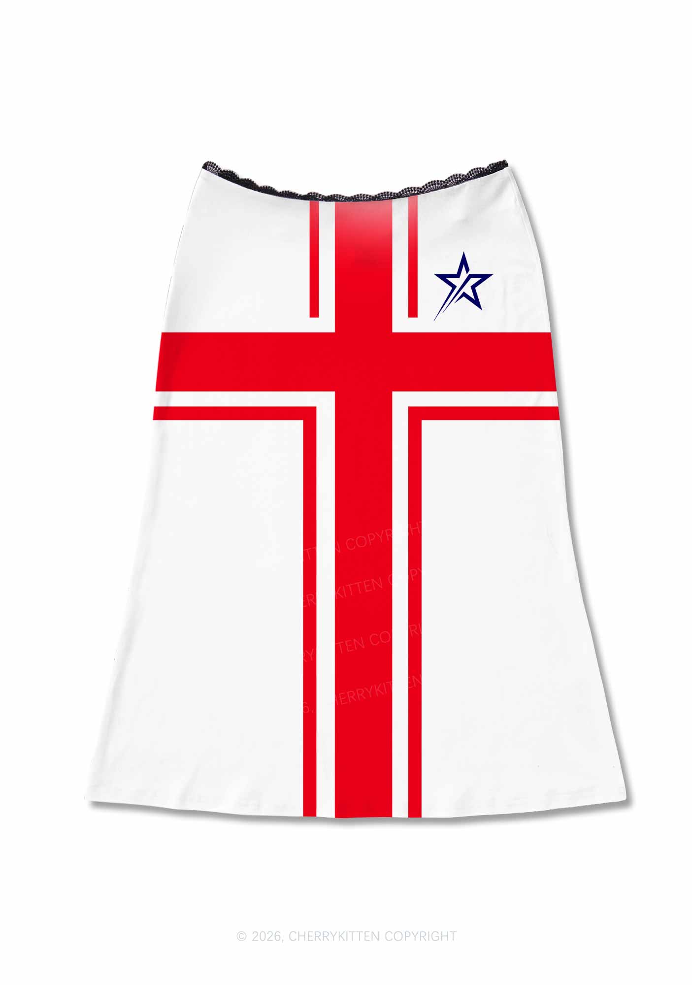 Red Cross Blue Star Y2K Print Midi Skirt Cherrykitten