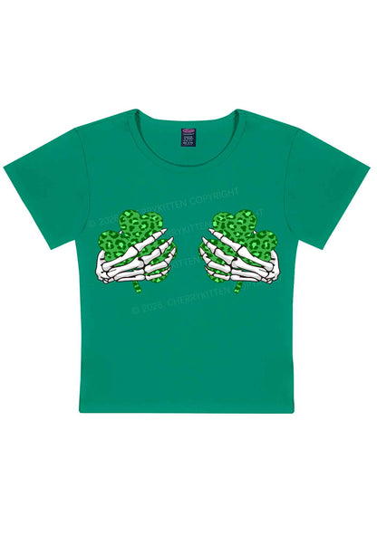Skeleton Leopard Shamrock St Patricks Y2K Baby Tee Cherrykitten