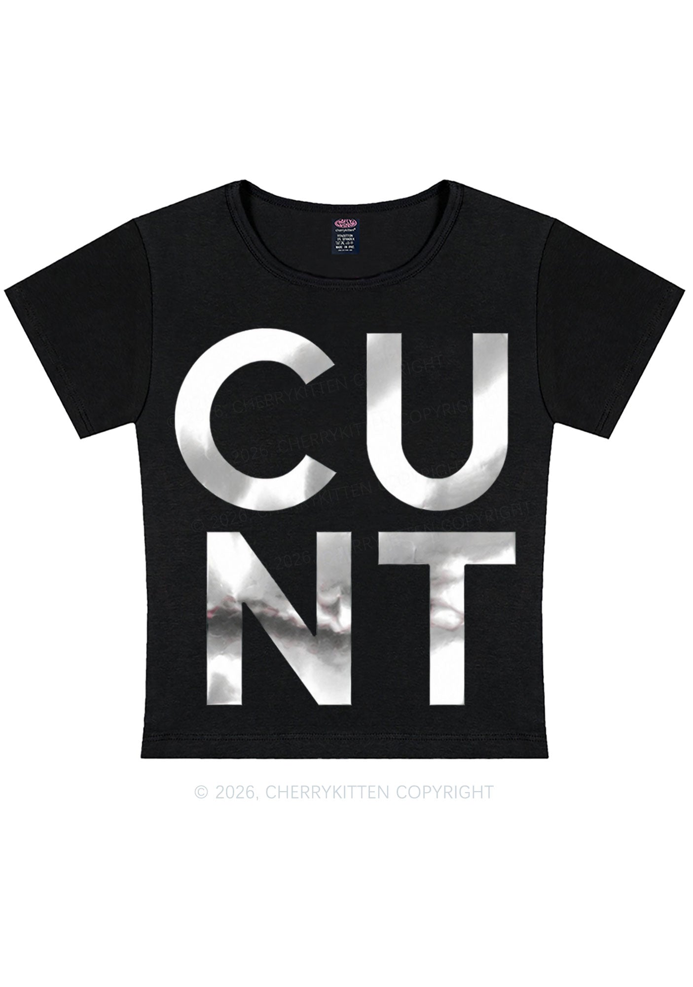 Cxxt Silver Foil Printed Y2K Baby Tee Cherrykitten