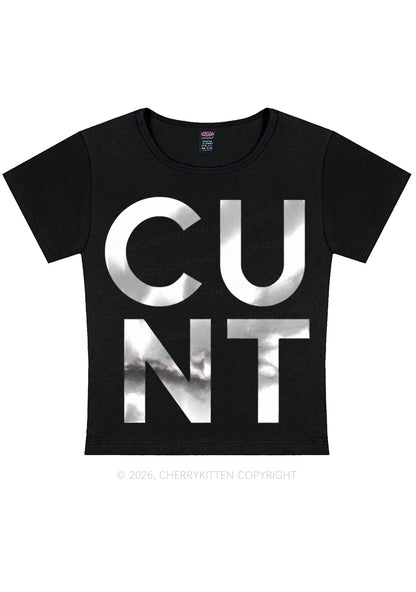 Cxxt Silver Foil Printed Y2K Baby Tee Cherrykitten