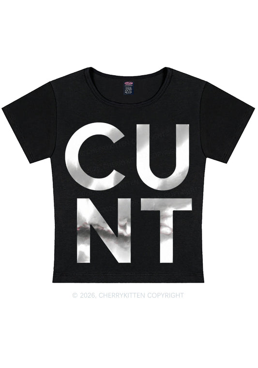 Cxxt Silver Foil Printed Y2K Baby Tee Cherrykitten