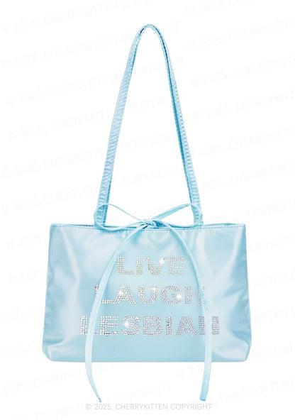 Rhinestone Live Laugh Lesbian Pride Y2K Satin Bags Cherrykitten