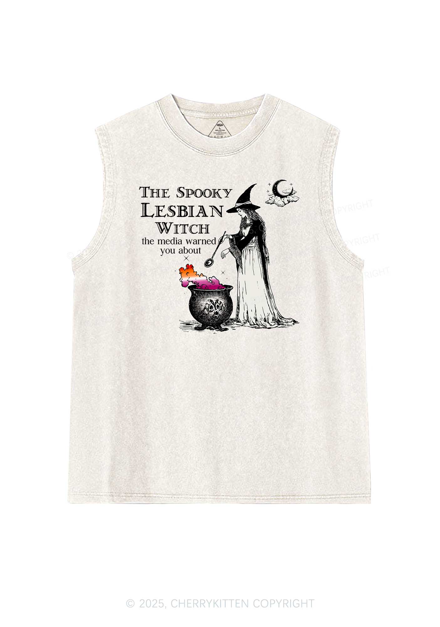 The Spooky Lesbian Witch Pride Y2K Washed Muscle Tank Cherrykitten