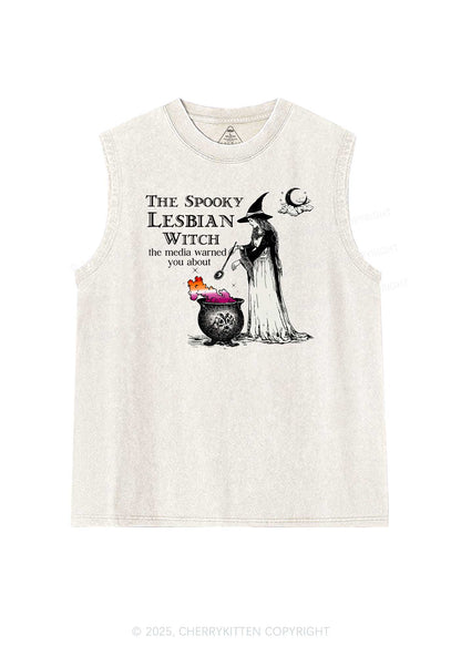 The Spooky Lesbian Witch Pride Y2K Washed Muscle Tank Cherrykitten