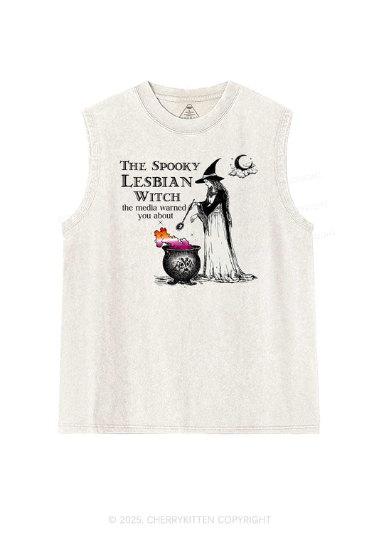 The Spooky Lesbian Witch Pride Y2K Washed Muscle Tank Cherrykitten