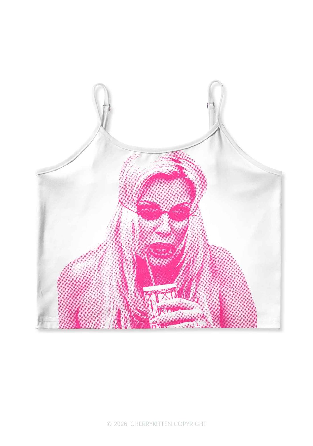 Pink Pixel JC On White Y2K Print Cami Crop Top Cherrykitten