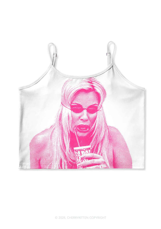 Pink Pixel JC On White Y2K Print Cami Crop Top Cherrykitten
