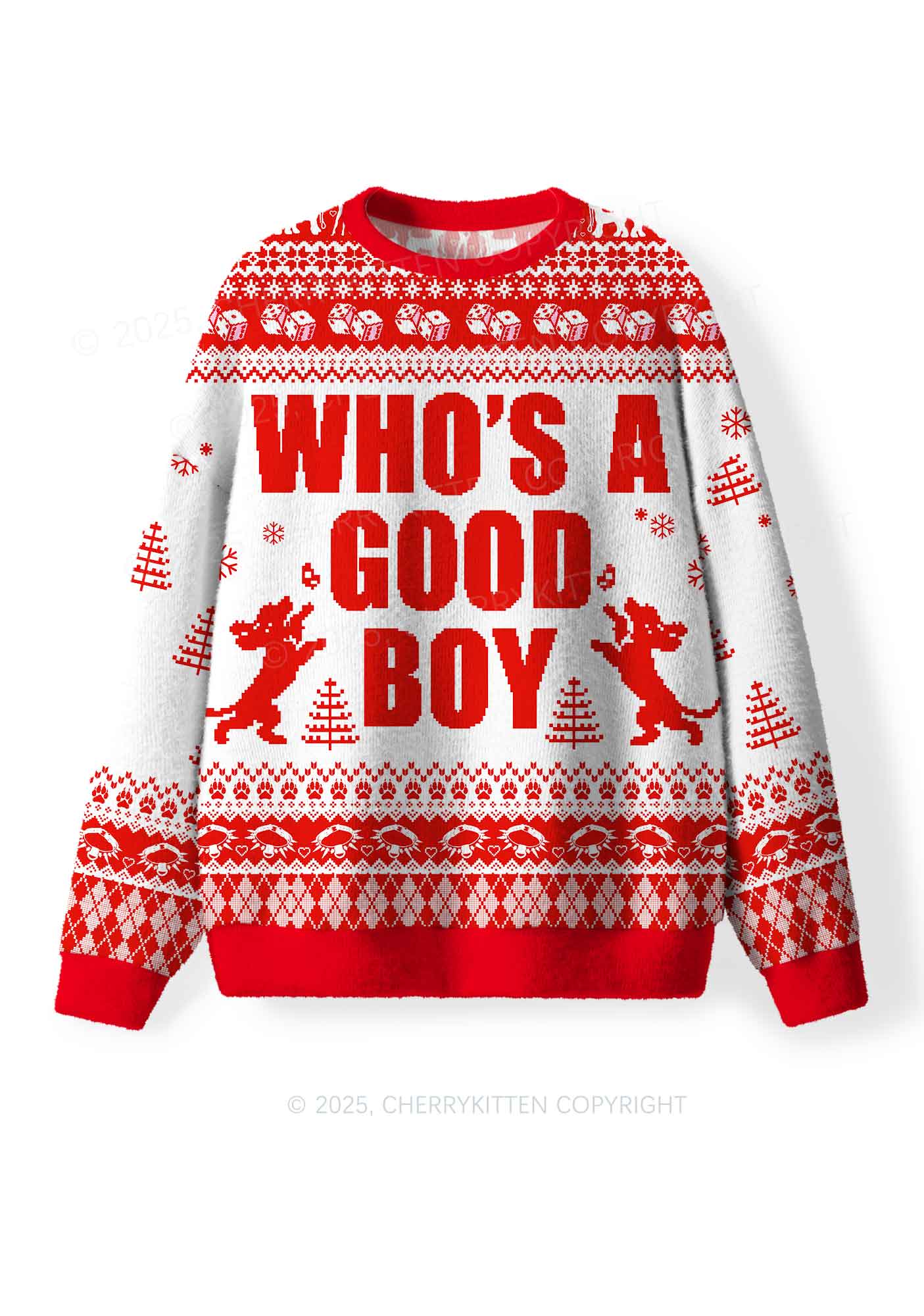Whos A Good Boy Y2K Christmas Knit Sweatshirt Cherrykitten