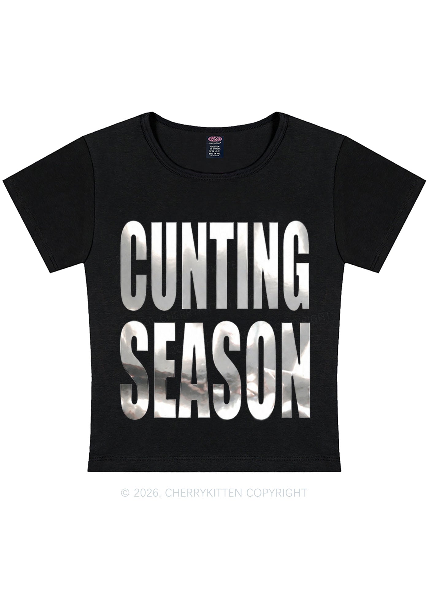 Cxxting Season Silver Foil Printed Y2K Baby Tee Cherrykitten