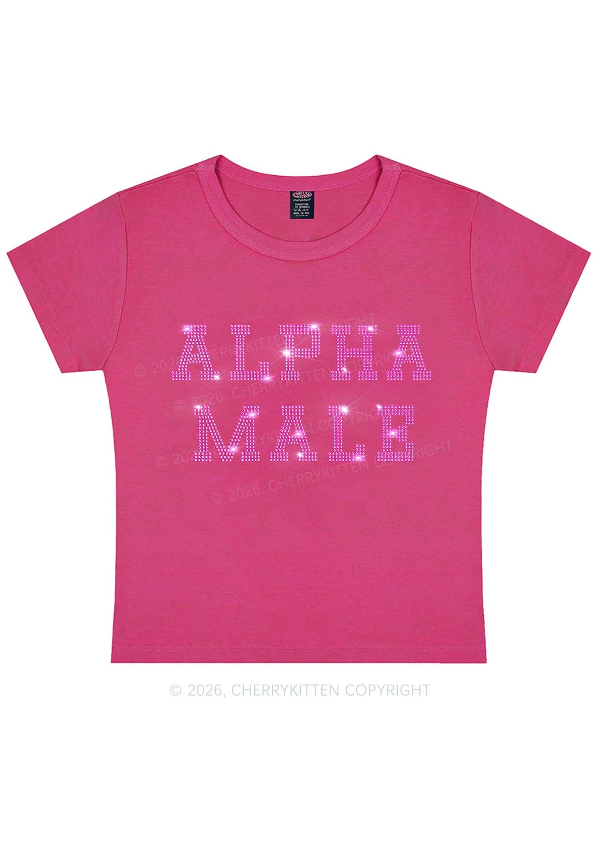 Rhinestone Pink Alpha Male Y2K Baby Tee Cherrykitten