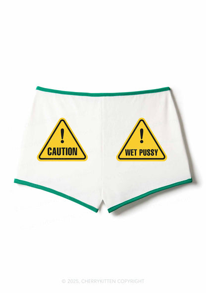 Caution Wet Puxxy Y2K Booty Shorts Cherrykitten