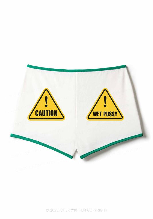 Caution Wet Puxxy Y2K Booty Shorts Cherrykitten