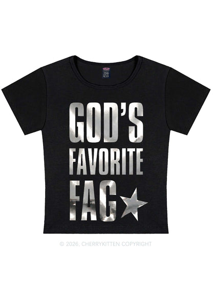Gods Favorite Fag Pride Silver Foil Printed Y2K Baby Tee Cherrykitten