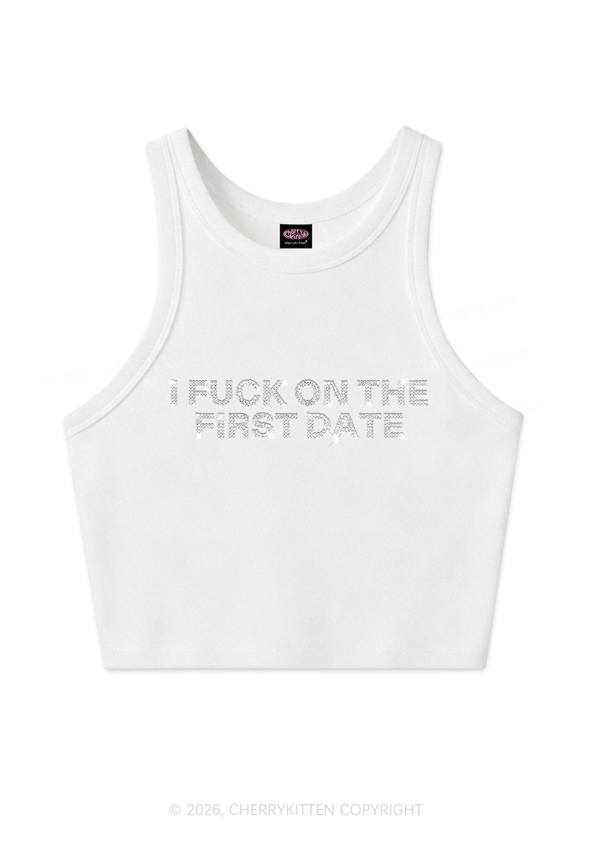 Rhinestone Fxxk On First Date Y2K Crop Tank Top Cherrykitten