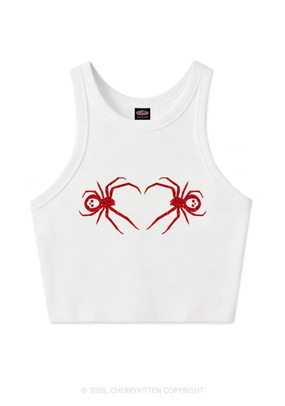 Glitter Skull Spider Y2K Crop Tank Top Cherrykitten
