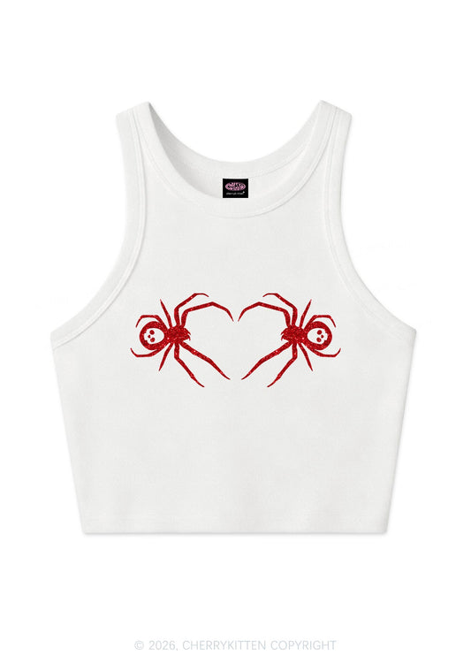 Glitter Skull Spider Y2K Crop Tank Top Cherrykitten