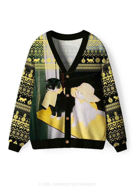Cats Friend Y2K Christmas Cardigan Knit Sweatshirt Cherrykitten