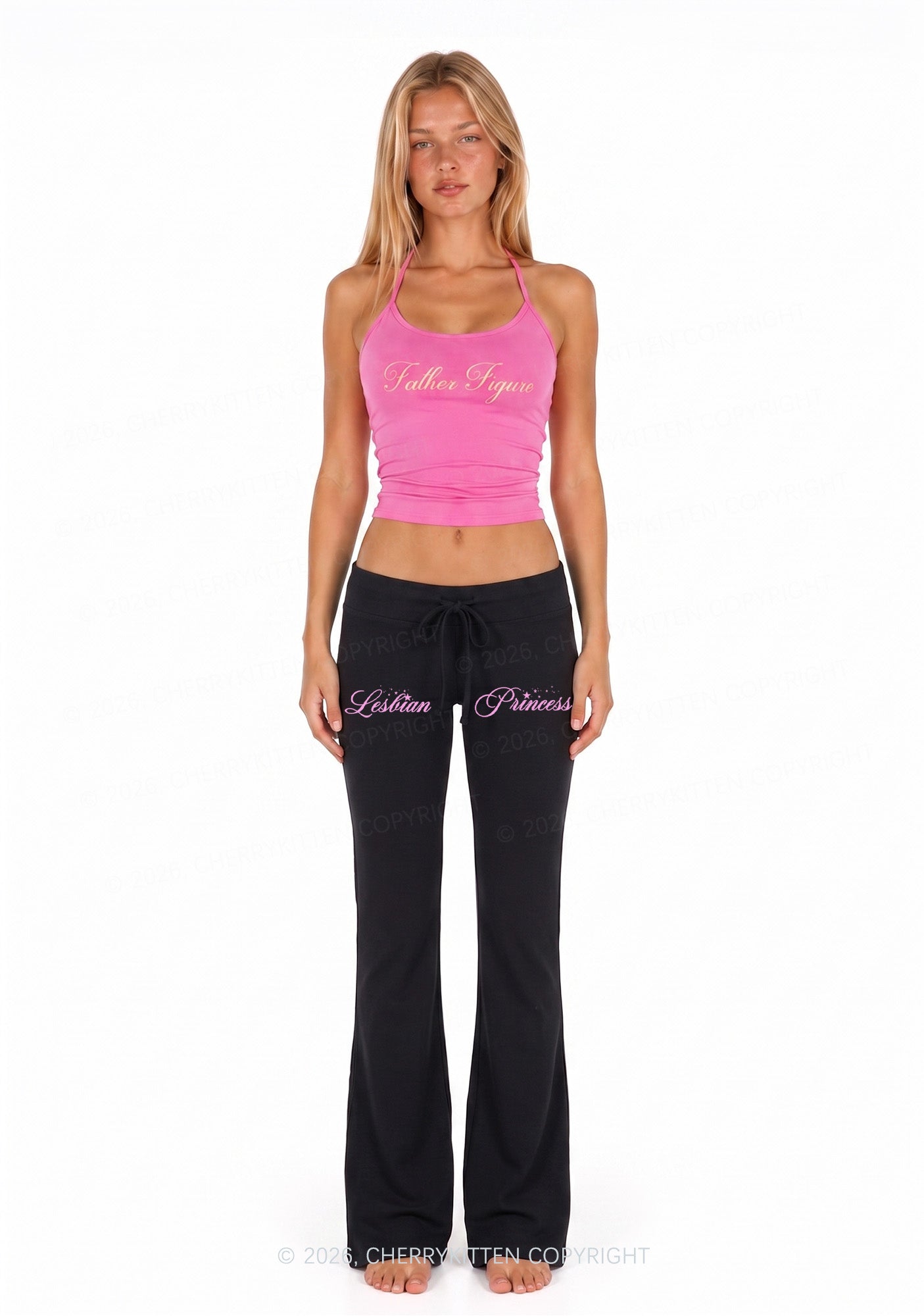 Lesbian Princess Pride Y2K Low Rise Drawstring Flare Pants Cherrykitten