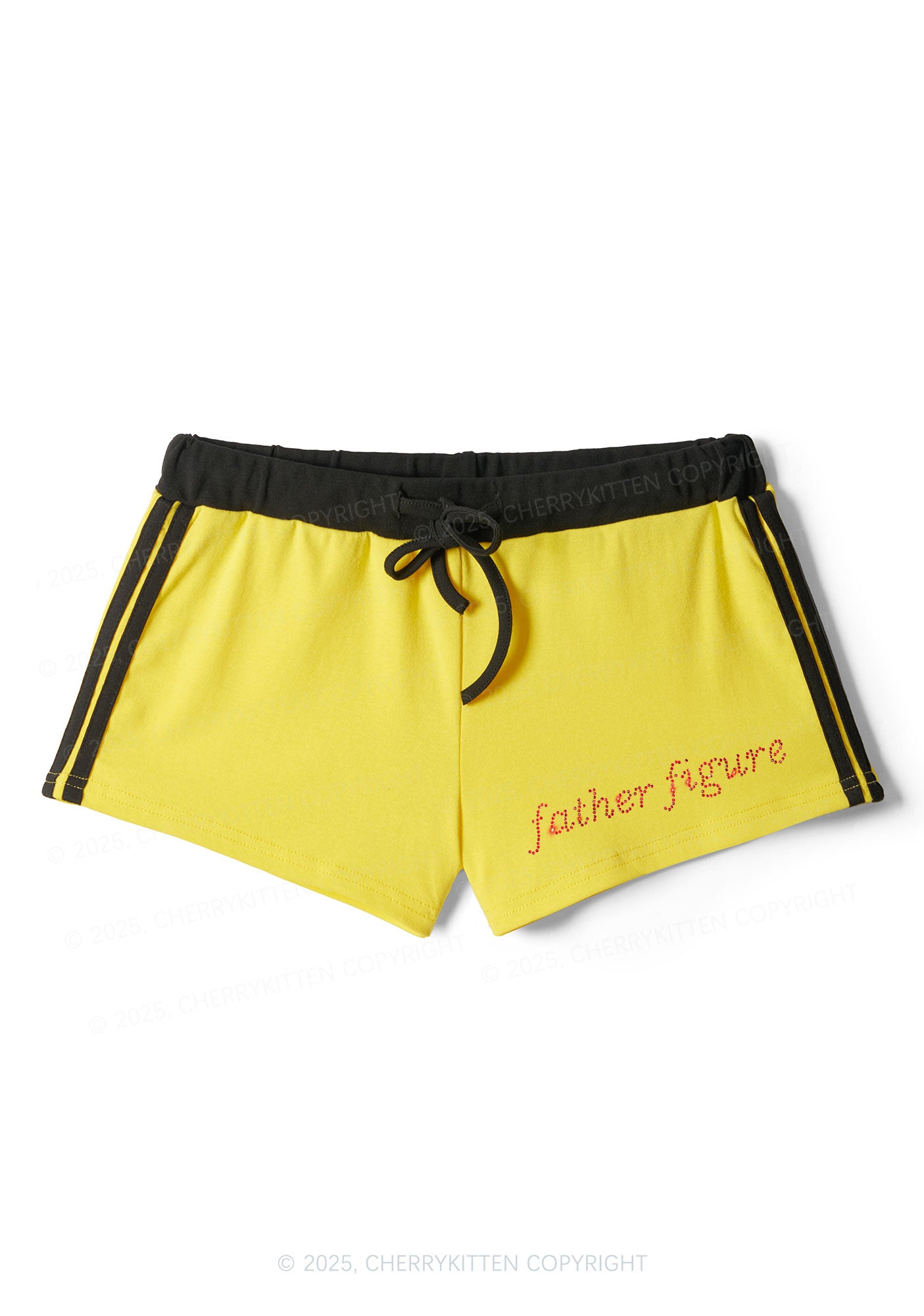 Rhinestone Red Father Figure Y2K Drawstring Mini Shorts Cherrykitten