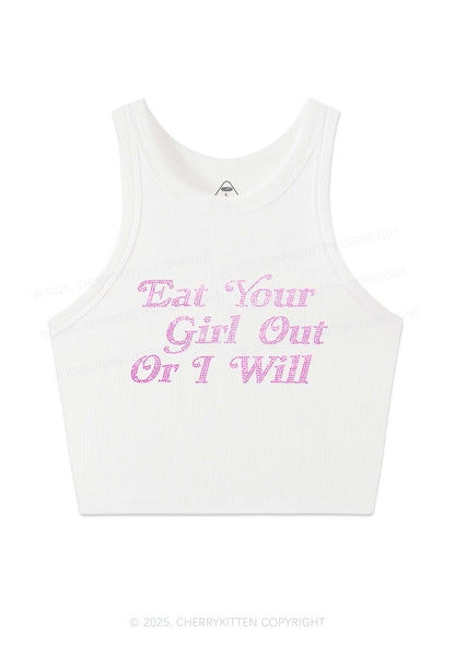 Rhinestone Eat Your Girl Out Y2K Crop Tank Top Cherrykitten