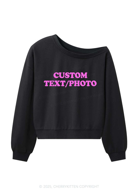 Custom Personalized Text Y2K Off Shoulder Sweatshirts Cherrykitten