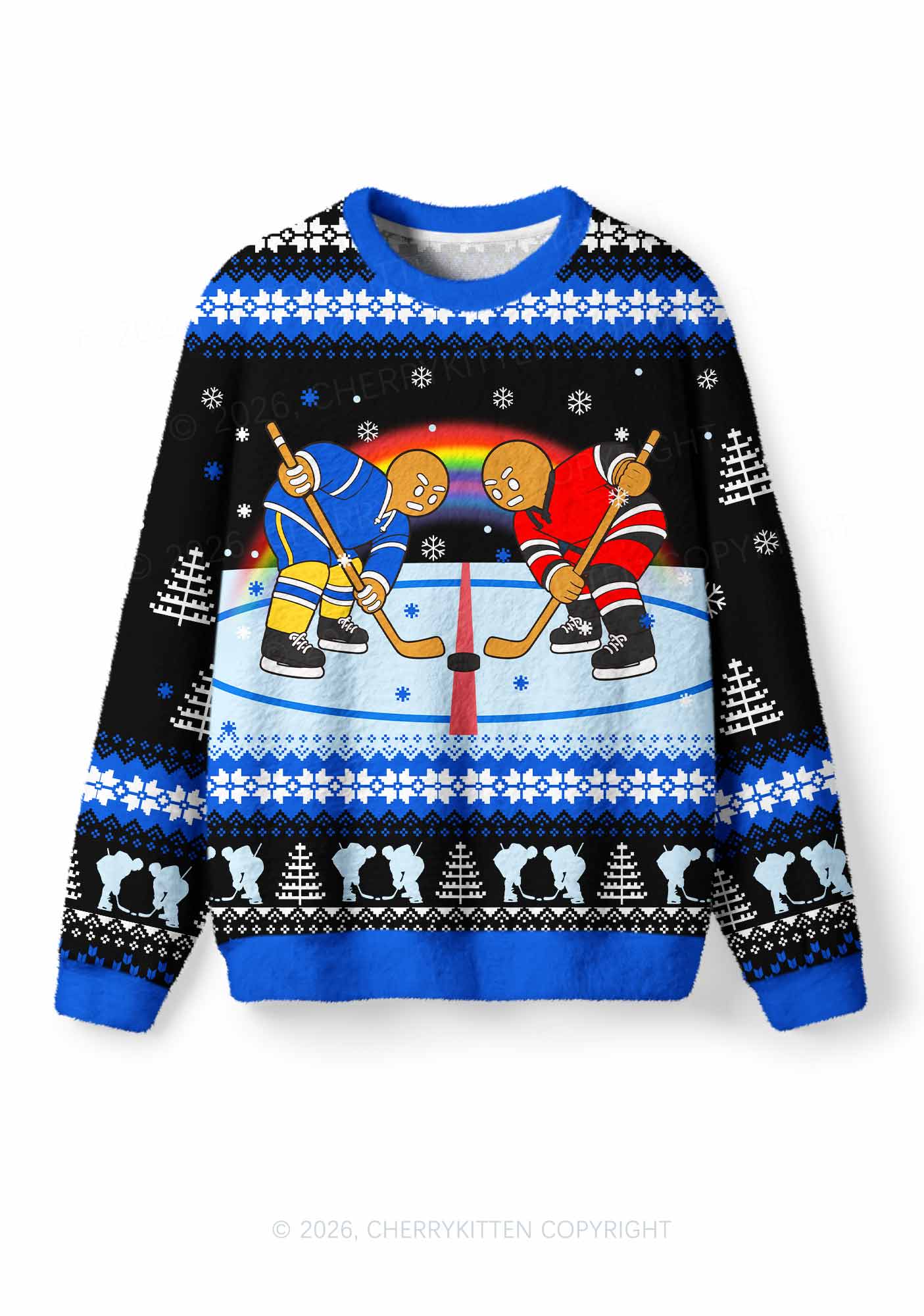 Blue Hockey Gingerbread Man Y2K Knit Sweatshirt Cherrykitten