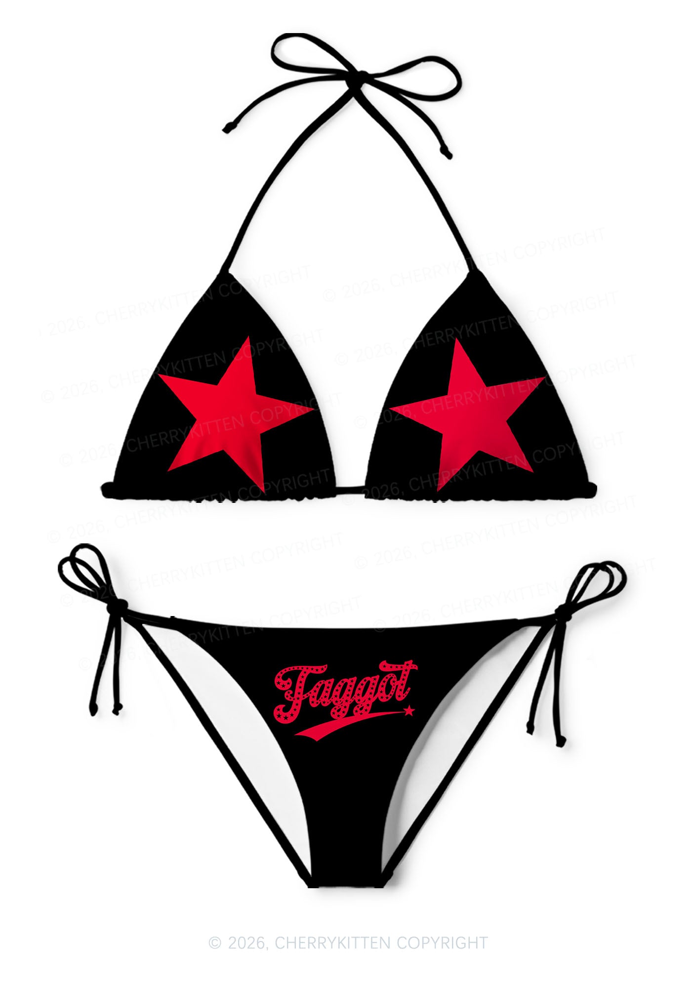 Red Star Faggot Pride Y2K Print Bikini Set Cherrykitten
