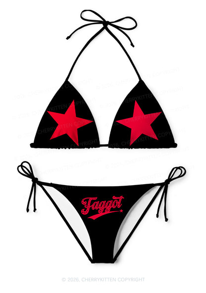 Red Star Faggot Pride Y2K Print Bikini Set Cherrykitten