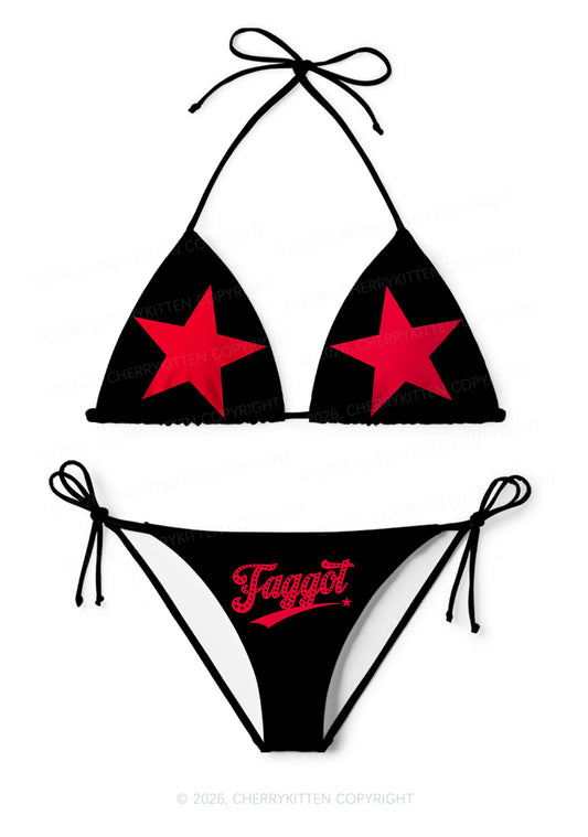 Red Star Faggot Pride Y2K Print Bikini Set Cherrykitten
