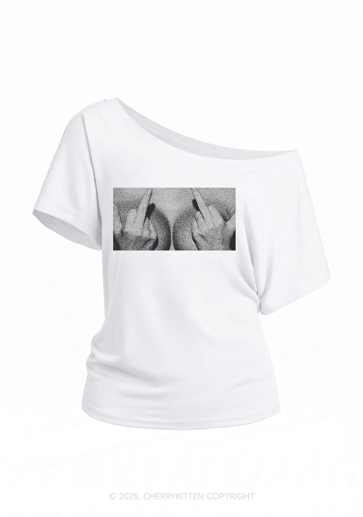 Middle Finger Bxxbs Y2K Off Shoulder Tee Cherrykitten