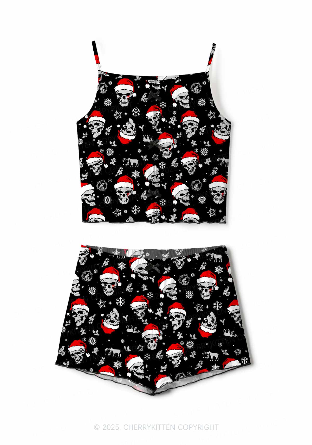 Skull Santa Y2K Print Cami Shorts Pajama Set Cherrykitten
