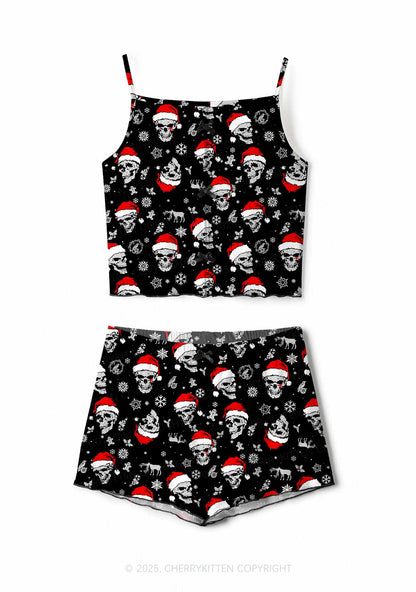 Skull Santa Y2K Print Cami Shorts Pajama Set Cherrykitten