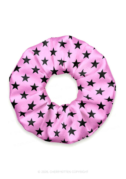 Black Star On Pink Y2K Hair Scrunchie Cherrykitten