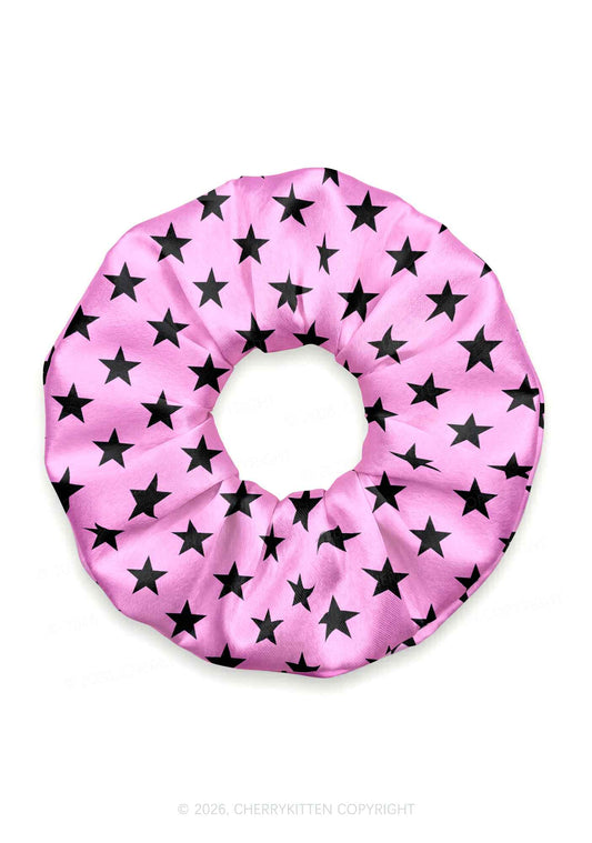 Black Star On Pink Y2K Hair Scrunchie Cherrykitten