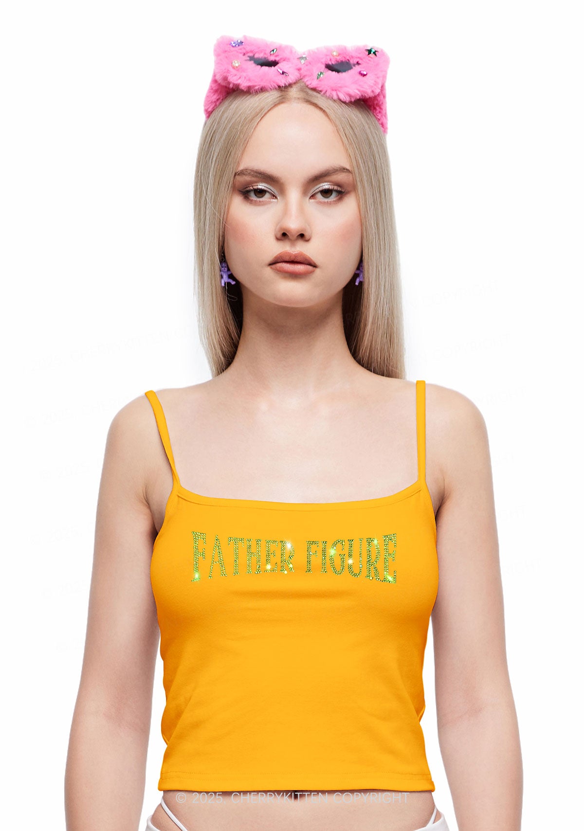 Rhinestone Father Figure Y2K Spaghetti Strap Cami Cherrykitten