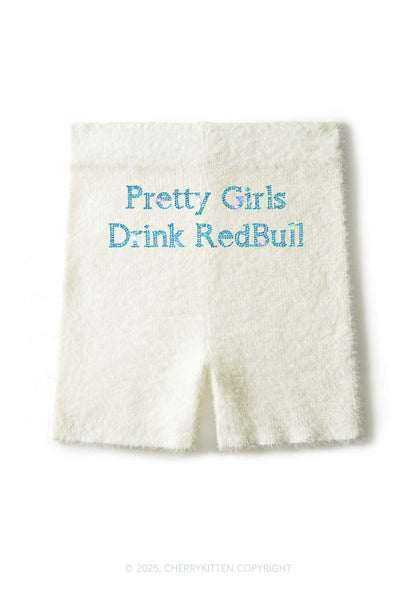 Rhinestone Pretty Girls Drink Redbull Y2K Fluffy Shorts Cherrykitten