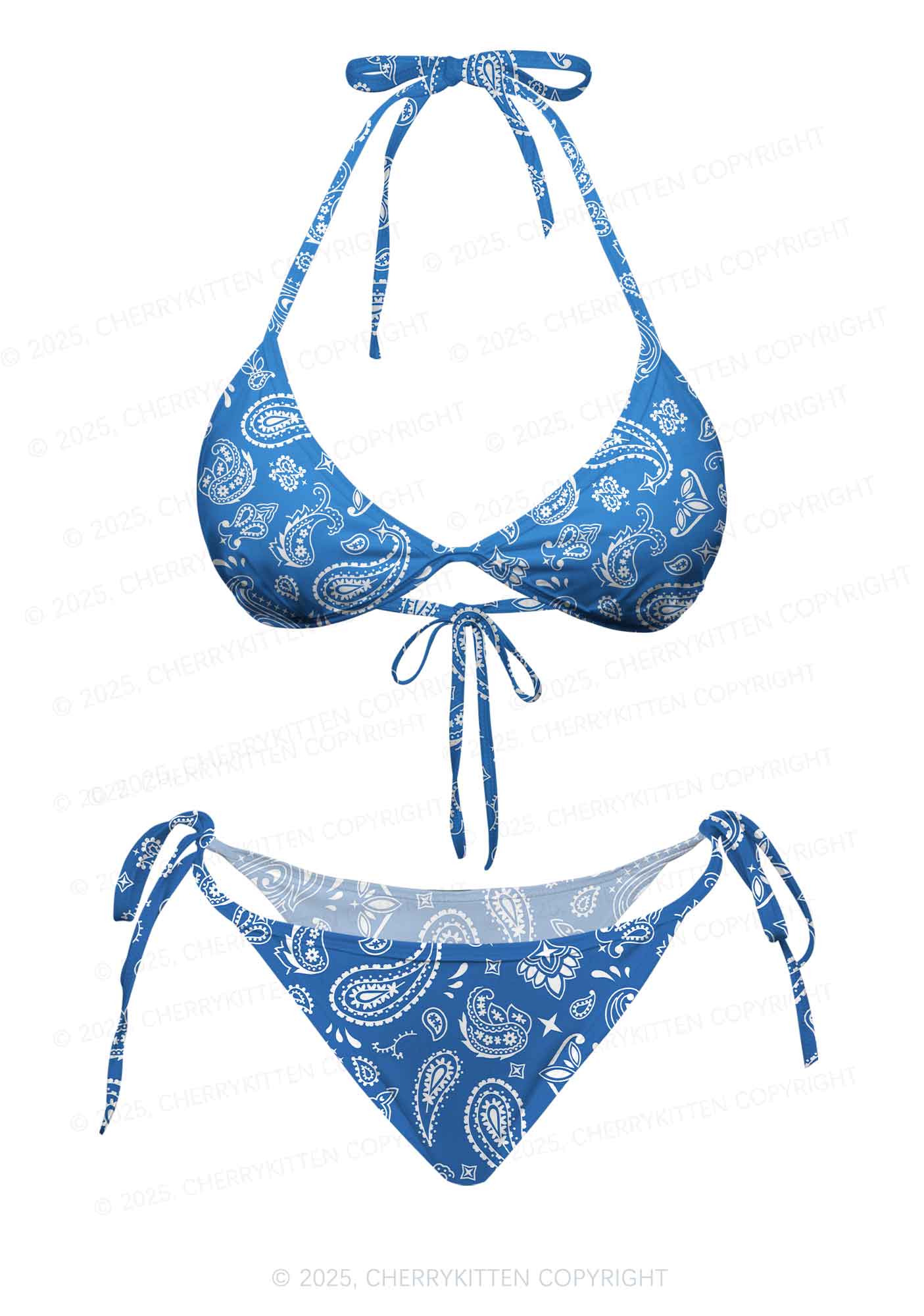 Blue Paisley Y2K Print Bikini Set Cherrykitten