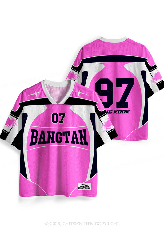 Hot Pink Korean Boys Y2K Sport Jersey Shirts Cherrykitten