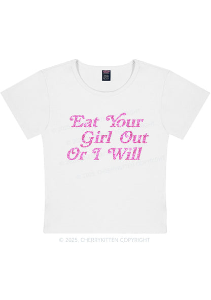 Glitter Eat Your Girl Out Y2K Baby Tee Cherrykitten