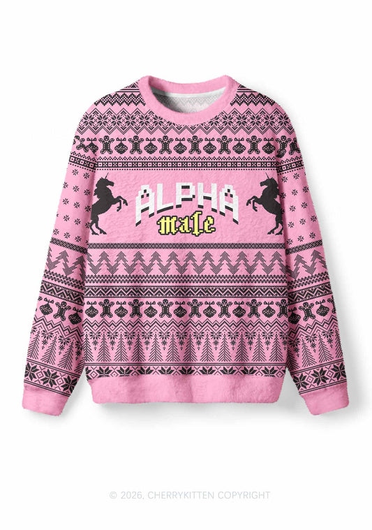 Unicorn Alpha Male Y2K Christmas Knit Sweatshirt Cherrykitten