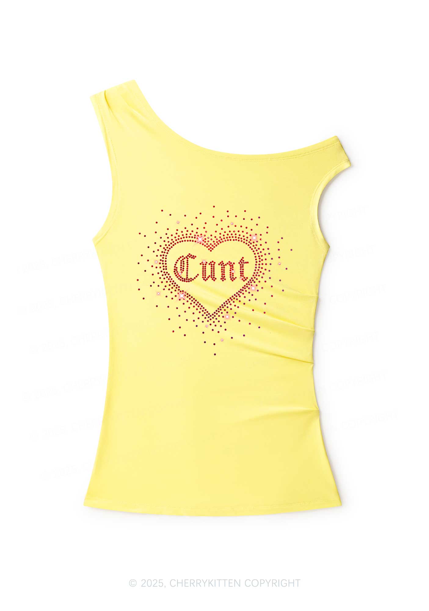 Rhinestone Love Cxxt Y2K Off Shoulder Tank Top Cherrykitten