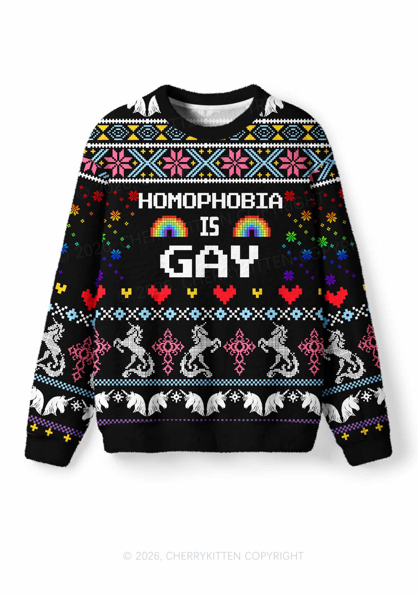 Homophobia Is Gay Pride Y2K Christmas Knit Sweatshirt Cherrykitten