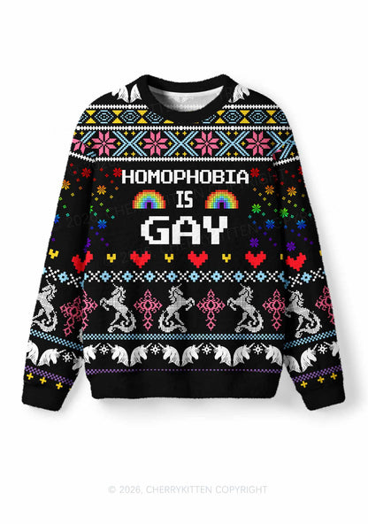 Homophobia Is Gay Pride Y2K Christmas Knit Sweatshirt Cherrykitten
