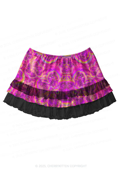 Trippy Flowers Y2K Print Mini Layered Skirt Cherrykitten