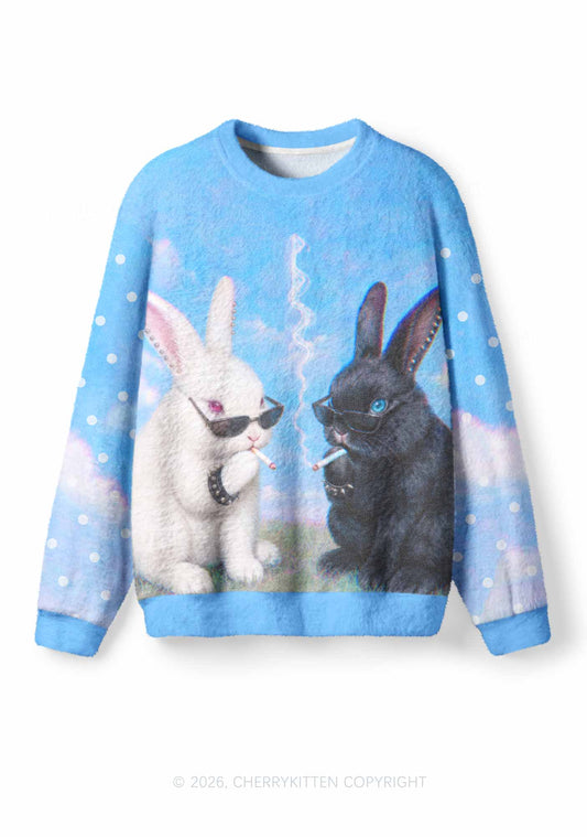 Smoking Punk Bunny Y2K Knit Sweatshirt Cherrykitten