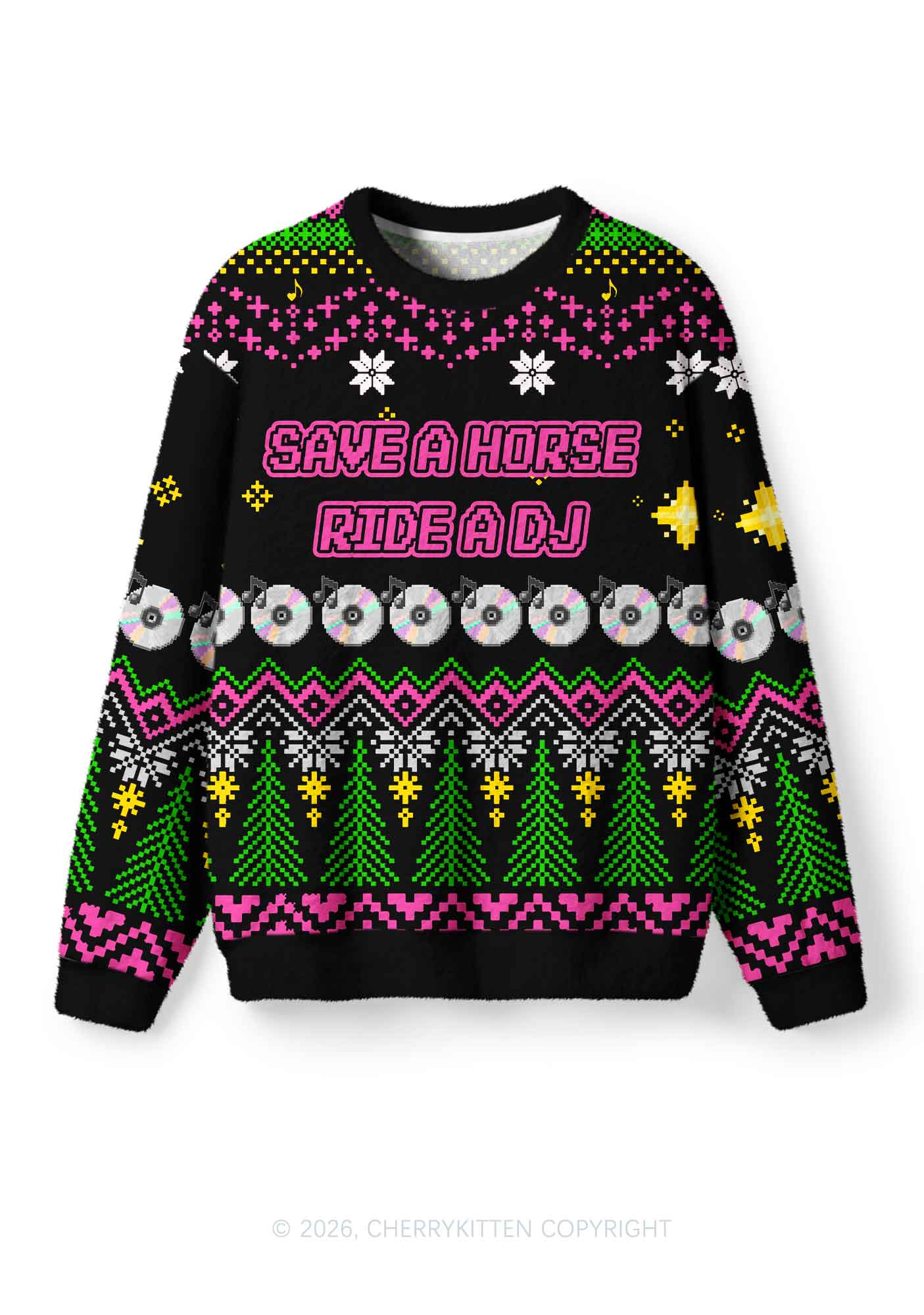 Ride A DJ Y2K Christmas Knit Sweatshirt Cherrykitten