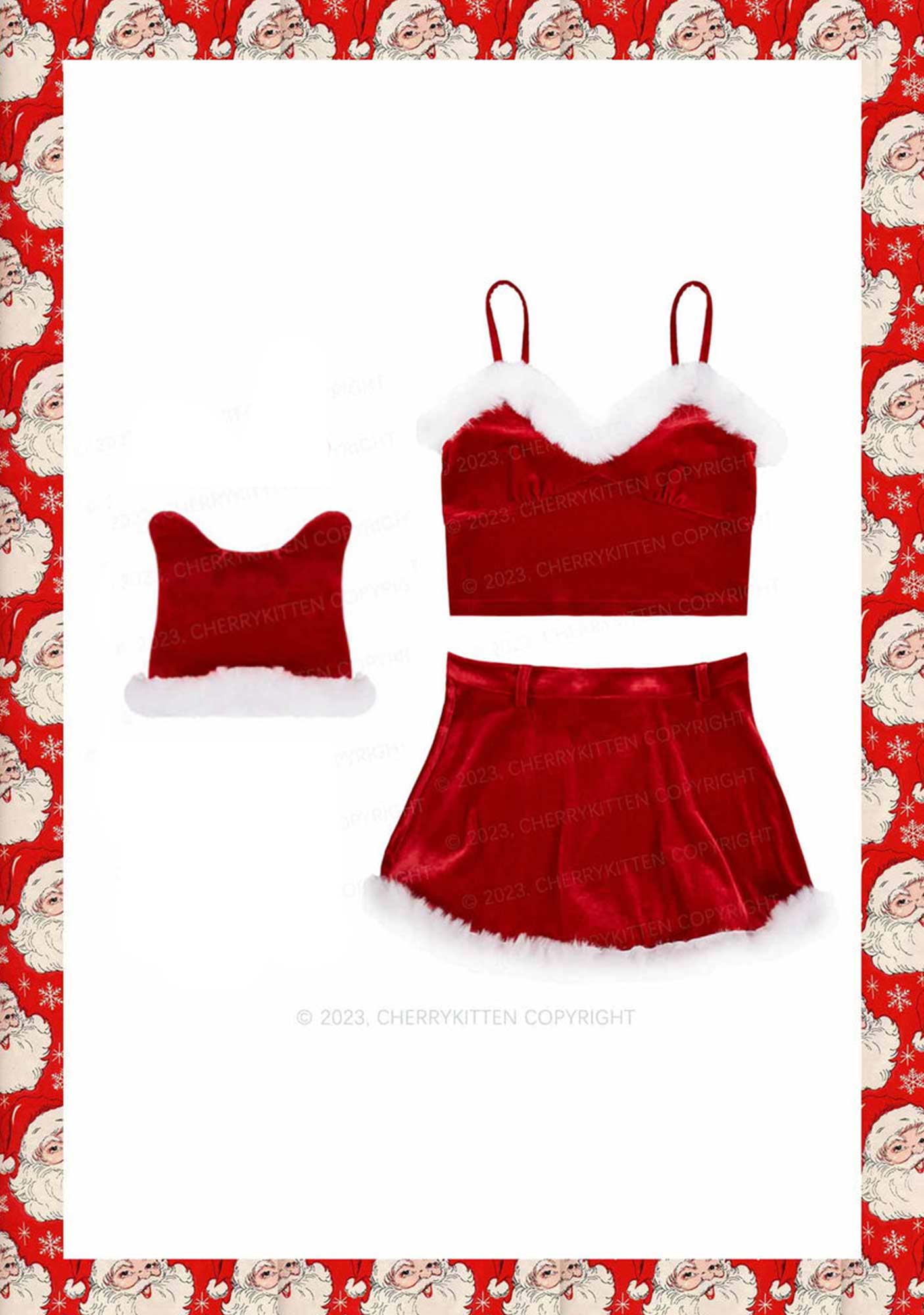 Christmas Y2K Red Velvet Costume Set Cherrykitten